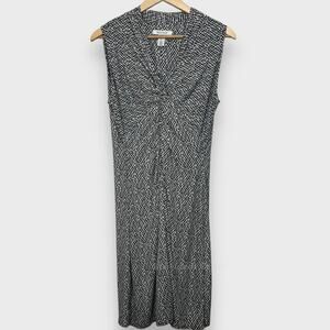 WHBM Medium Black White Printed Sleeveless Twist Front Office Minimalist Career